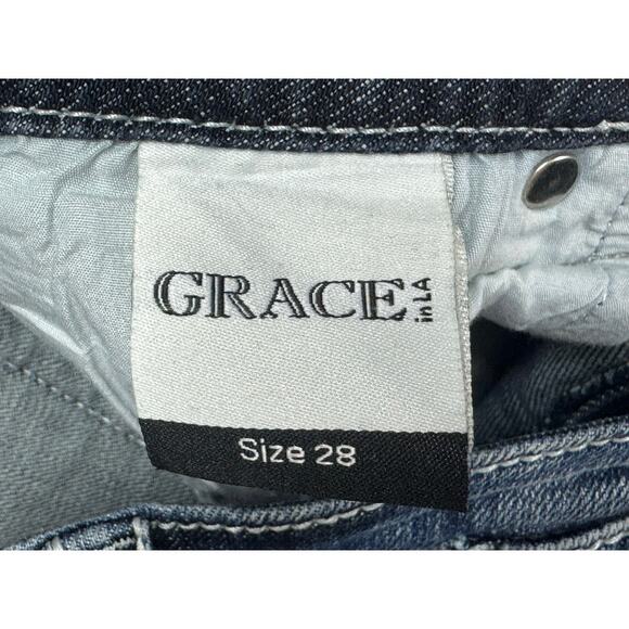 Grace in L.A. Women's Easy Fit Straight Leg Blue Denim Jeans - Size 28 (30x33.5) - Picture 8 of 9